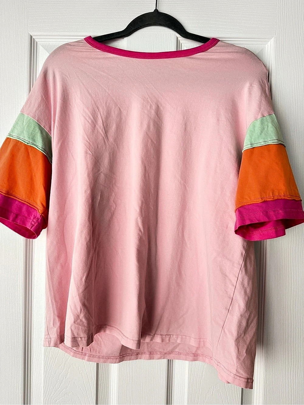 Color Block Short Sleeve Top in Pink & Orange